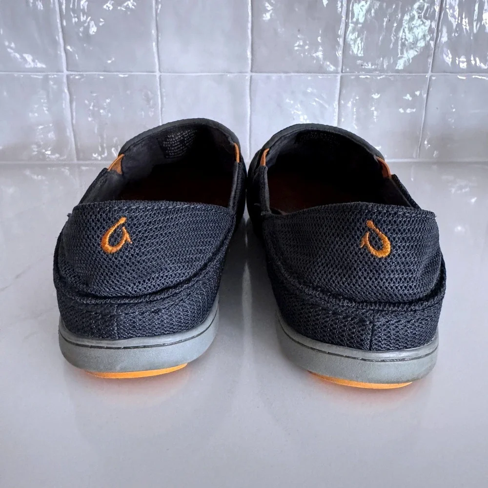 OluKai Nohea Mesh Loafers Mens Size 8 Charcoal Grey Orange Slip On Shoes